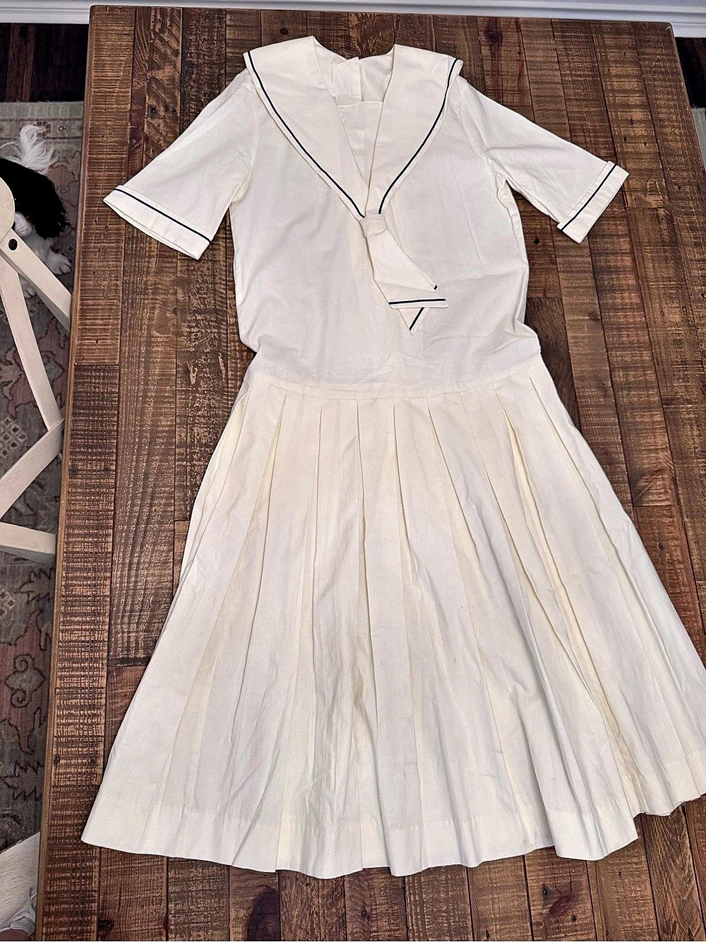 Laura Ashley Vintage Sailor Collar Pleated Drop-Waist Dress White Size 8